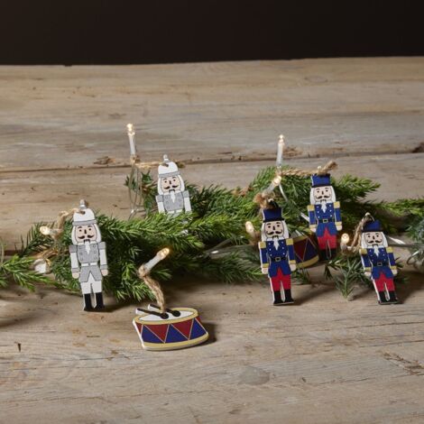 Batteriebetriebene Weihnachts-Lichterkette ,Nutcracker', 10 LED Holzmotive, Timer, bunt, L 180cm