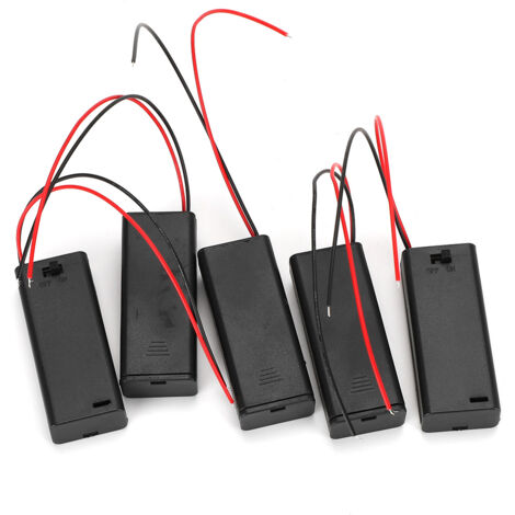 Batteriehalter für 2 AAA-Batterien mit Ein-/Ausschalter und Kabeln – Etui mit Deckel – 5er-Pack