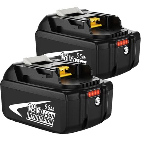 TEETOK Batterien, 2X Kompatibel mit Makita-Akku 18V Akku 5,5Ah BL1830 BL1850 BL1860 für LXT Akku-Werkzeuge mit LED