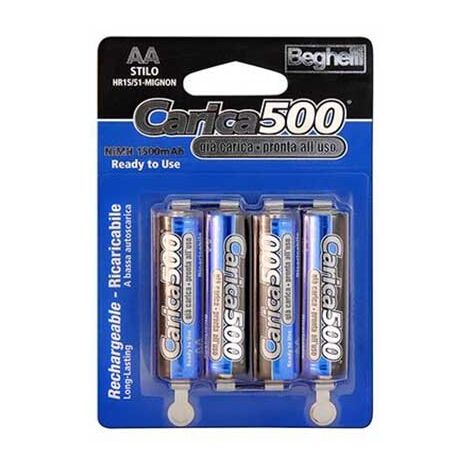 Batteries rechargeables prêtes à l'emploi 4pcs Standard AA - 1500mAh Carica500 Beghelli