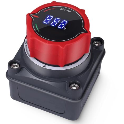 Batterietrennschalter mit Voltmeter, DC 5-60V Batterietrennschalter für Boote, Autos, LKWs, Wohnwagen und Kraftfahrzeuge