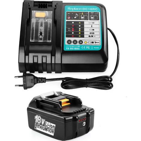 Battery, 1x Energup 18V 5.5Ah replacement battery for Makita 18V battery BL1850 BL1860 BL1840 BL1830 BL1820 BL1815, with LED indicator light (5500mAh 2+charger)