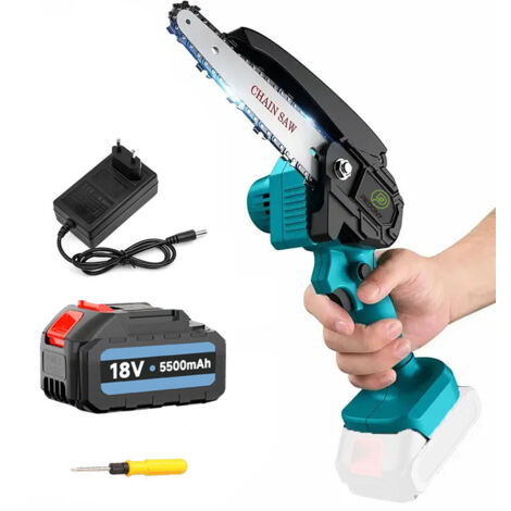 MAWIRON Battery chainsaw, 6-inch mini cordless chainsaw, powerful wooden cost saw with 1x 5.5A battery and charger, compatible with Makita batteries
