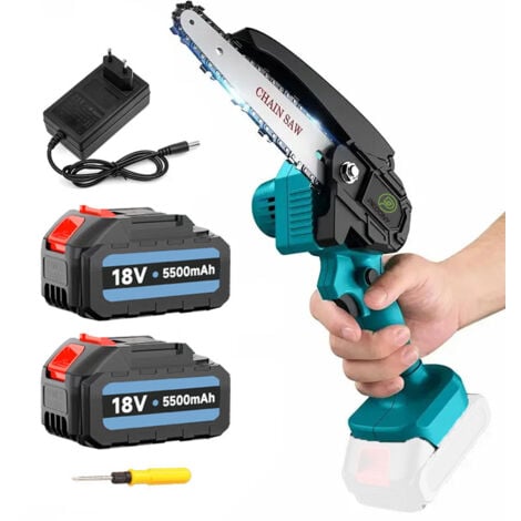 MAWIRON Battery chainsaw, mini 6-inch cordless electric chainsaw, powerful wooden cost saw with 2 5.5A batteries and charger, compatible with Makita batteries