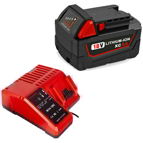 POWERWINGS Battery & charger for Milwaukee 18V 5000mAh 48-11-1828 48-11-1840 C18B M18BX Li18 M18B4 M18 XC and Milwaukee Charger m18 48-59-1812 48-59-1807 48-59-1806 48-59-1840 2710-20