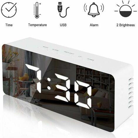 Battery Operated Alarm Clock Electronic Alarm Clock with Makeup Mirror, Date Display, Temperature, Snooze Kids Alarm Clock, Sleep Mode, Adjustable Brightness, Battery Powered(New Version)