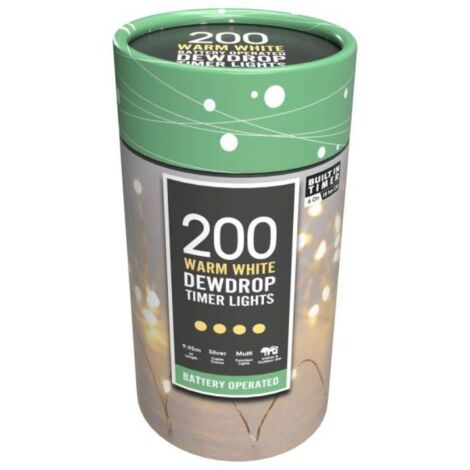 Battery Operated Dewdrop Timer Lights - 200 Warm White - P041961