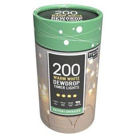 Battery Operated Dewdrop Timer Lights - 200 White - P041965