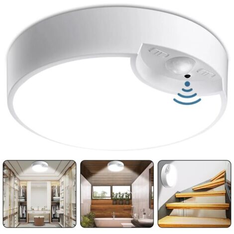 Battery-operated LED ceiling light with motion sensor, for kitchen, bedroom, bathroom, hallway, garage, with remote control
