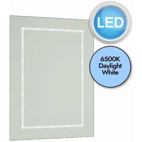 FIRST CHOICE LIGHTING Battery Operated LED Illuminated Bathroom 6ocm Outline Rectangular Mirror