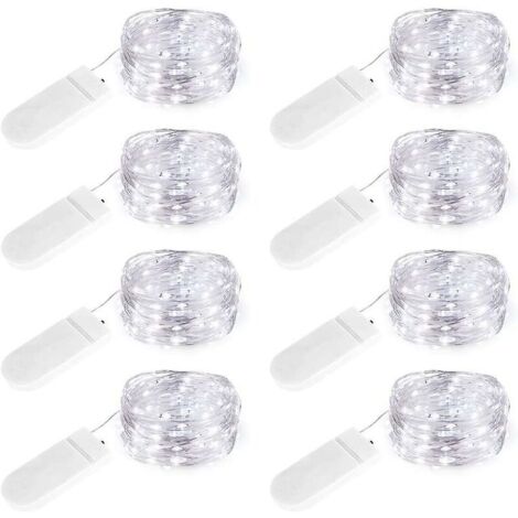 Battery Operated Mini String Lights (Included), Ip65 Waterproof, Cool White, 2m 20 Leds Silver Wire, LED Mini String Lights, Christmas Table Wedding P