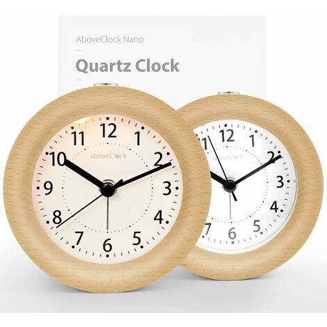 Battery Operated Morning Alarm Clock,Non-Ticking Silent Luminous Travel Analogue Wooden Alarm Clock with Snooze Function,Needle Clock Rising Sound Alarm Clear wood