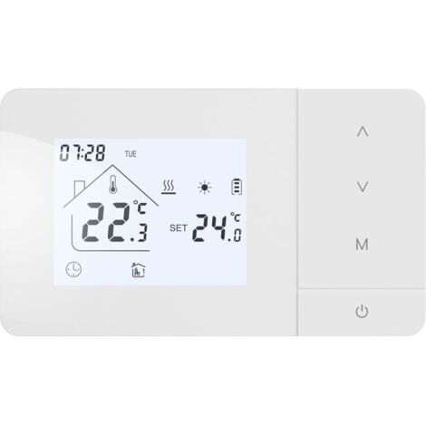 Battery-Powered Gas Boiler Thermostat, Programmable Daily, Battery or USB Powered, White