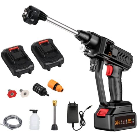 Battery Powered High Pressure Washer Portable Cordless High Pressure Washer Flow Rate 10L/Min for Cars Home Cleaning Garden Watering 4 Nozzles, 2 24V Batteries, 5m Hose