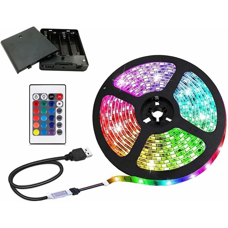 Battery Powered led Strip Lights with 24Keys Remote Controller,16 Colors for Decoration,DIY (6.56 feet)