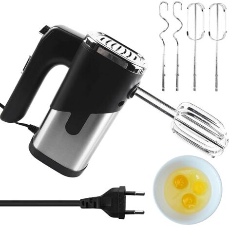 Batteur à main : batteur électrique à main de 800 W avec 5 vitesses, 4 accessoires en acier inoxydable, crochet pétrisseur en acier inoxydable, batteur de cuisine (noir)