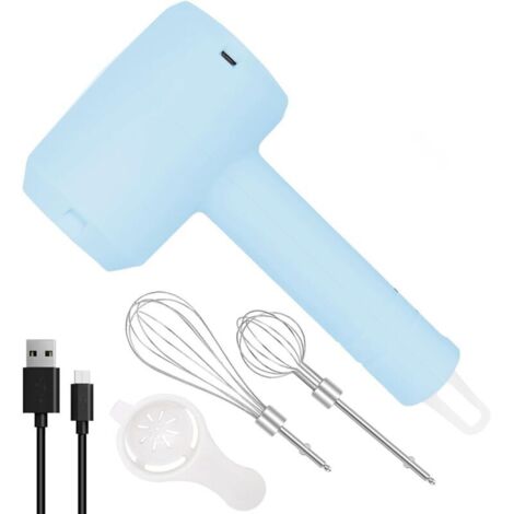 Batteur à Main Électrique, Sans Fil Portable Avec 3 Vitesses Rechargeables et 2 Fouets Amovibles pour la Cuisson, Batteur à œufs et Crème Milkshake (Bleu)