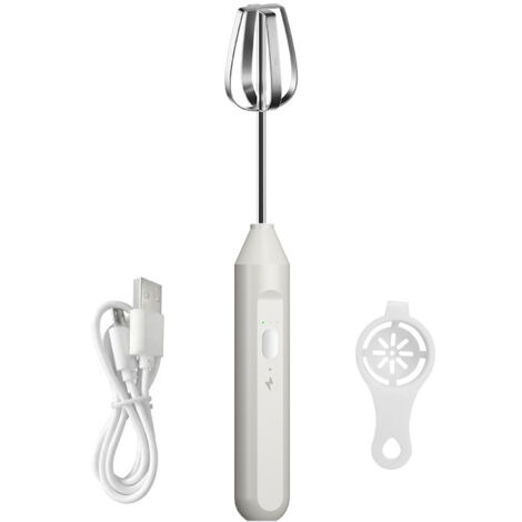 Batteur à oeufs électrique avec batteurs à deux fils Batteur à aliments Fouet à 3 vitesses Mélangeur à main sans fil vertical avec séparateur d'oeufs pour la cuisson de crème aux oeufs de gâte（Blanc）