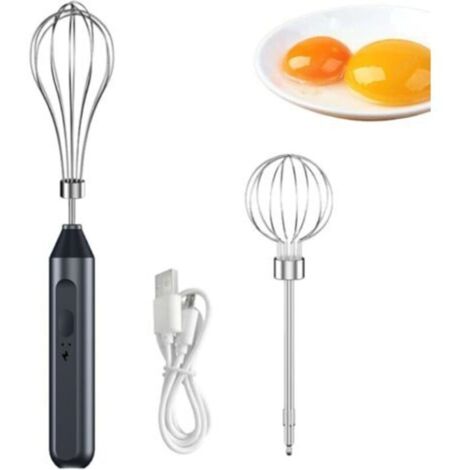 Batteur à oeufs électrique avec batteurs à deux fils Batteur à aliments Fouet à 3 vitesses Mélangeur à main sans fil vertical avec séparateur d'oeufs pour la cuisson de crème aux oeufs de gâte（noir）
