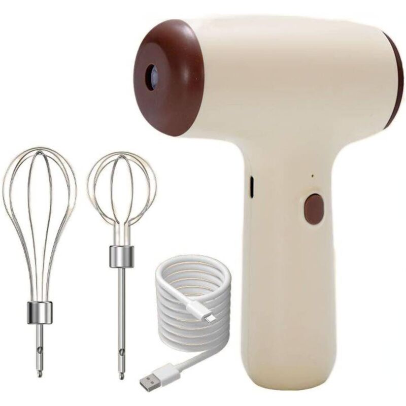 Batteur à œufs électrique sans fil à chargement USB avec 2 batteurs amovibles, 5 modes de vitesse, pour la cuisine à domicile, léger et portable