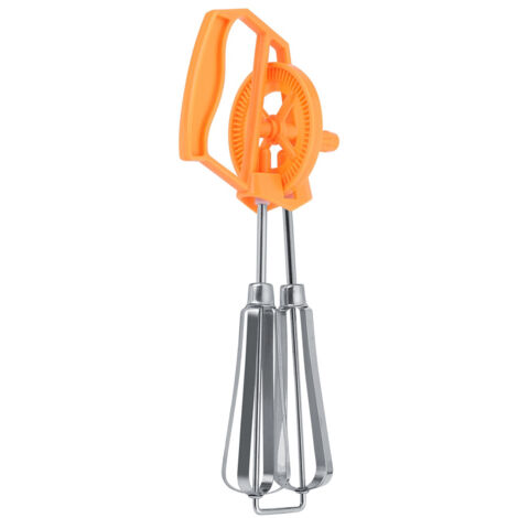 Batteur à œufs manuel, acier inoxydable, plastique, à manivelle, rotation automatique, batteur portatif facilitant le travail, orange.