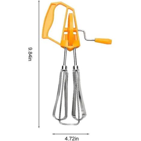 Batteur à œufs rotatif manuel en acier inoxydable – Mélangeur à main – Mélangeur à lait – Outil de cuisine (orange)