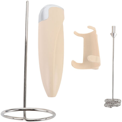 Batteur de lait portable multifonctionnel électrique pour café et cocktails avec support - ABS et stainless steel, batterie AA - Apricot, set 4 pièces