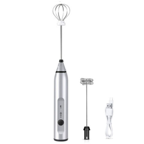 Batteur électrique rechargeable pour œufs, café au lait, thé au lait, bâtonnet mélangeur, mousseur à crème pour pâtisserie, mousseur à lait automatique, argent (3 vitesses réglables)