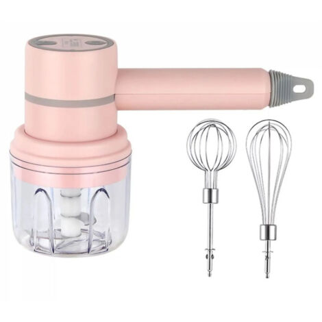 Batteur Électrique Sans Fil - 3 Accessoires - Batterie Rechargeable USB - Pour Mélanger Œufs Crème Fouettée Hacher Ail - 1 Pièce