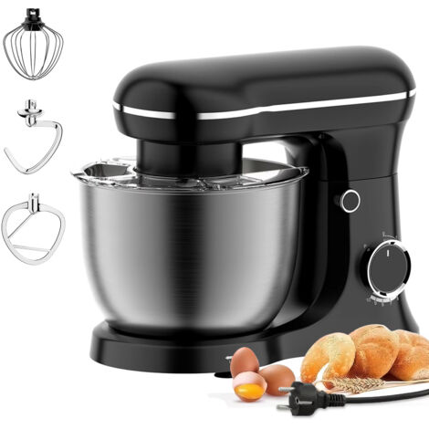 Batteur sur socle 1500 W, robot de cuisine pivotant à 360° avec bol en acier inoxydable de 5 L, idéal pour mélanger crème et œufs.