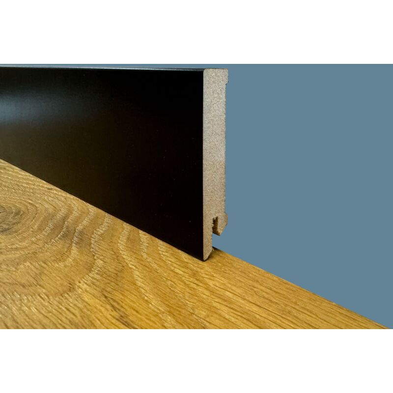 Image of Eternalparquet - battiscopa zoccolino squadrato in fibra di legno compatta 80X15 nero (total black)
