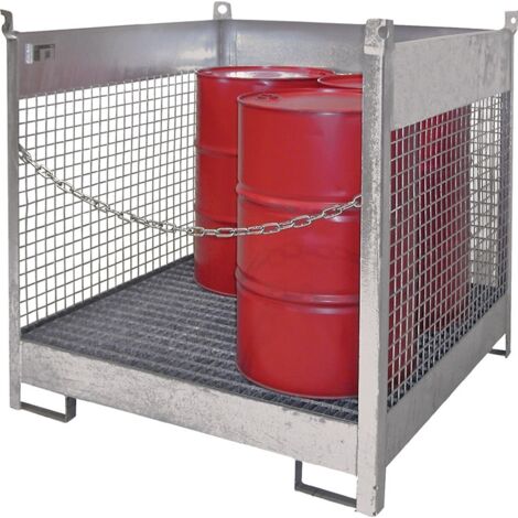Bauer Fass-Stapelpalette FSP-4 D, Drahtgitterwände, feuerverzinkt