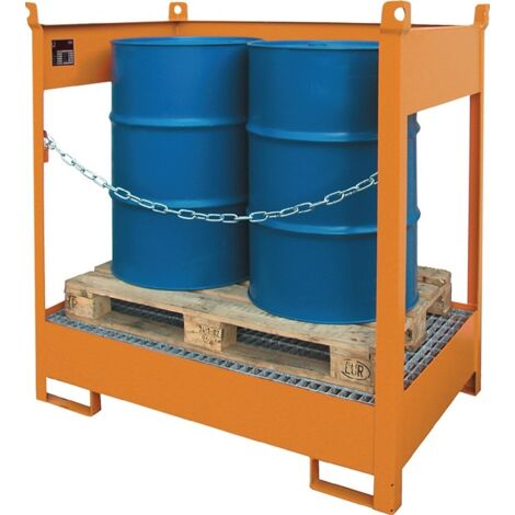 Bauer Fass-Stapelpalette FSP-4 D, Drahtgitterwände, Gelborange