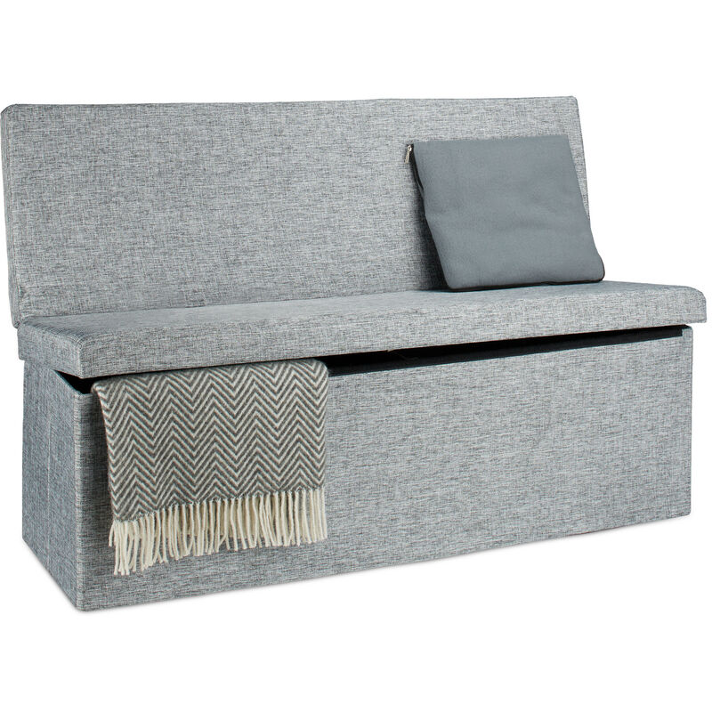 

Baúl Almacenamiento, Banco con Respaldo, Puff Asiento Almacenaje, Taburete, Lino, 1 Ud, 73x114x38 cm, Gris