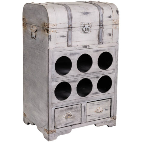 Baúl botellero de madera gris 41x30x64