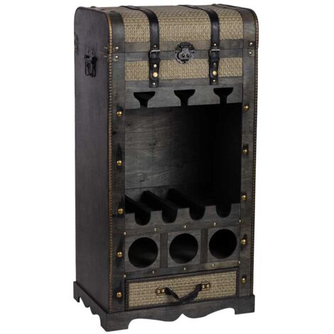 Baul botellero de madera marrón 44x30x85h cm