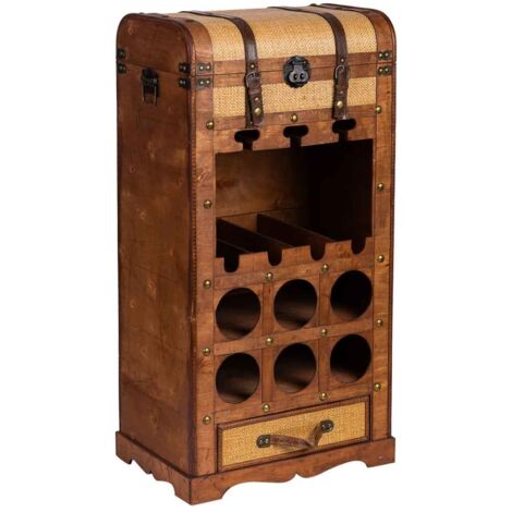 Baul botellero de madera marrón 44x30x85h cm