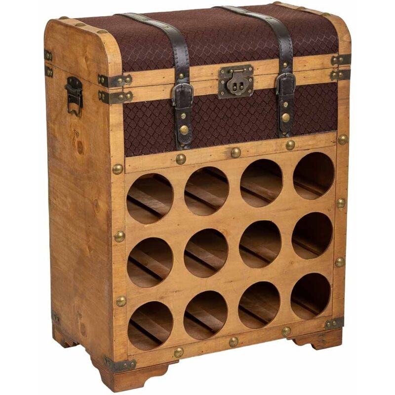 Wanderlust Deco - Baúl botellero de madera marrón 45x28x59