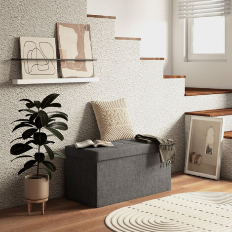 Baúl de Almacenaje para Dormitorio Plegable 84L Tapizado de Lino Sintético con Tapa para Salón 76x38x38 cm Gris Oscuro