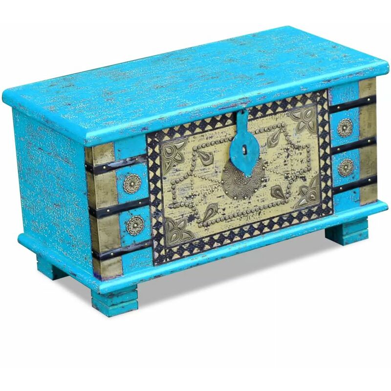 

Happyshopping - Baul de almacenamiento madera de mango azul 80x40x45 cm