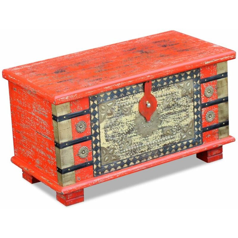 

Happyshopping - Baul de almacenamiento madera de mango rojo 80x40x45 cm