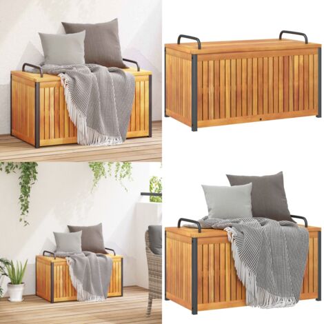 Baúl de cojines de jardín acacia maciza y acero 85x45x45/53 cm - Almacenamiento exterior - Muebles de jardín