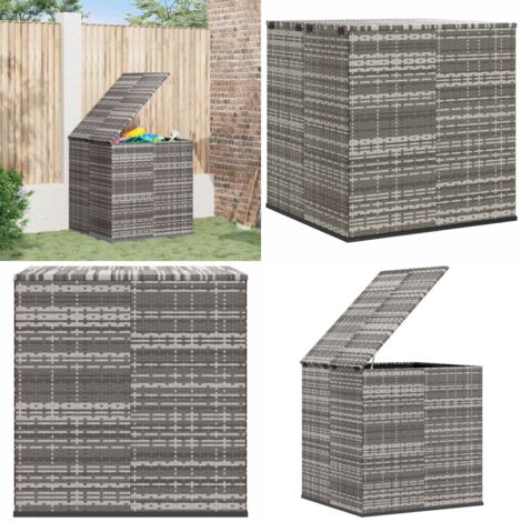 Baúl de cojines para jardín de ratán PE gris 100x97,5x104 cm - Almacenamiento exterior - Caja de almacenamiento