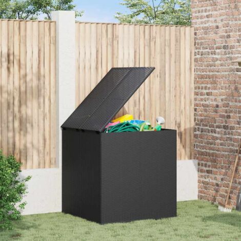 Baúl de cojines para jardín de ratán PE negro 100x97,5x104 cm