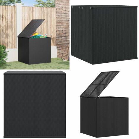 Baúl de cojines para jardín de ratán PE negro 100x97,5x104 cm - Almohadas - Mantas