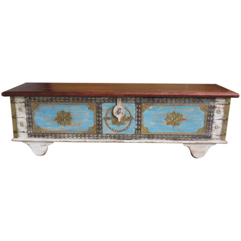 Baul de madera azul 146x40x45h cm