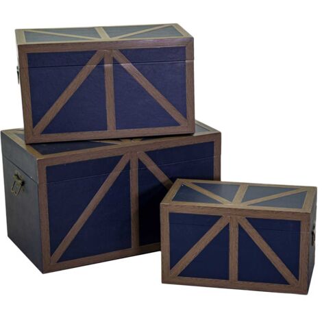 Baúl de madera ecopiel azul rectangular 1-3 cm68x38h40