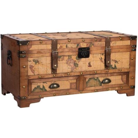 WANDERLUST DECO Baúl de madera marrón 90x45x45.5