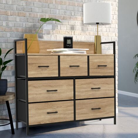 Baúl de tela de 7 cajones UTAH 100 cm mueble de almacenamiento de diseño industrial