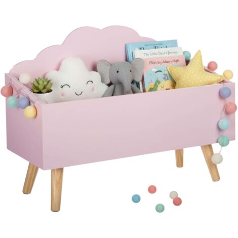 Baúl Infantil de Almacenaje Nube Douceur con Patas Color Rosa y Roble 58 cm